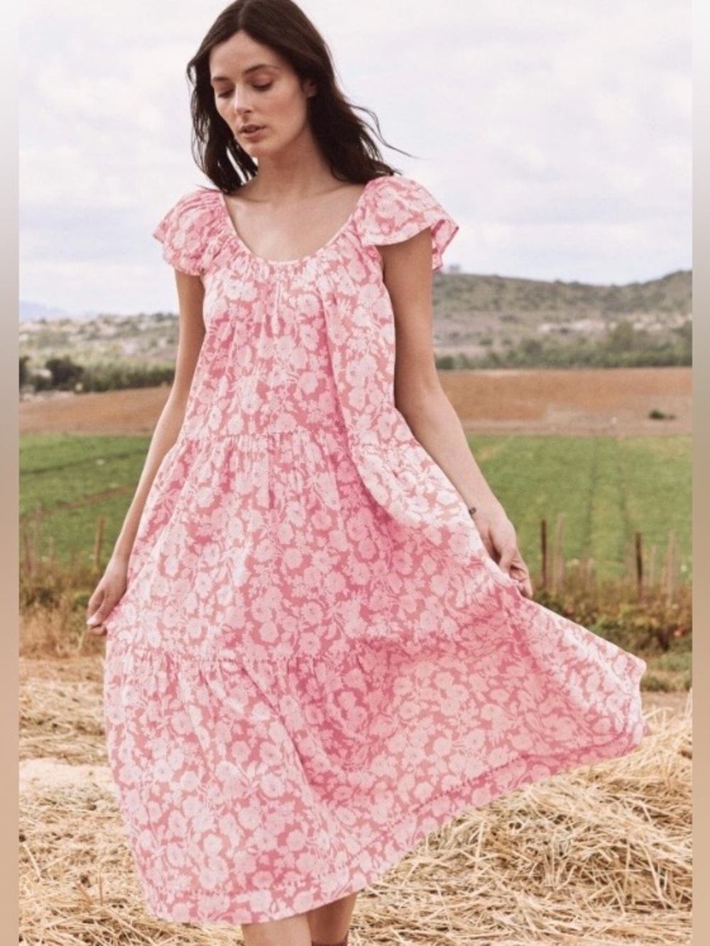 The Great Pink Floral Cotton Maxi Dress Cottagecore Coastal Prairie M